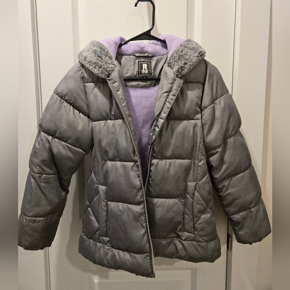 Rothschild Gray and Lavender Puffer Jacket for Kids